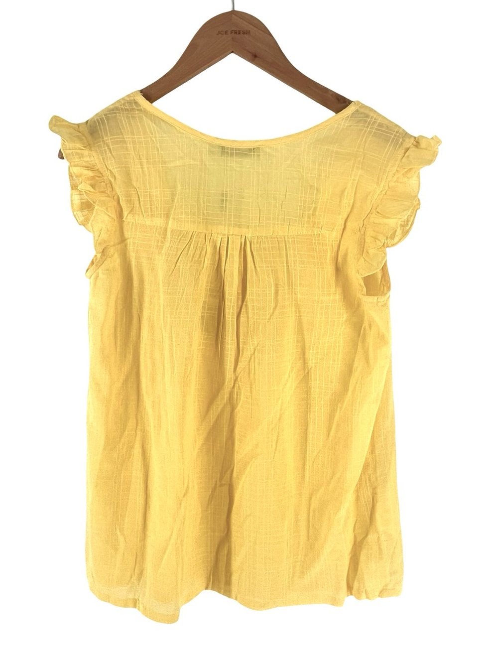 Solitaire Yellow Ruffle-Sleeve Button Front Blouse - Picture 3 of 13